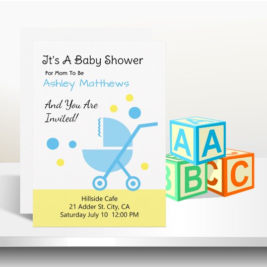 Baby Boy Douche Poussette Invitation