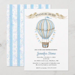 Baby Boy Douche Uitnodiging - Hete Luchtballon