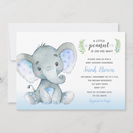 Baby Boy Douche Uitnodigingen (Olifant Polka Dot) (Voorkant)