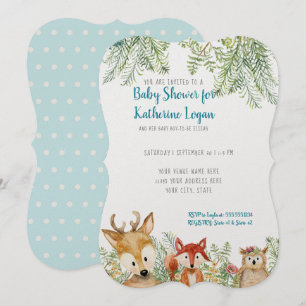 Baby Boy Douche Woodland Dieren Herten, Vos en Uil Kaart