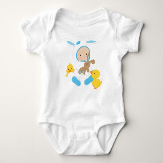 BABY BOY DRESSED AS WHITE EASTER BUNNY ROMPER (Voorkant)