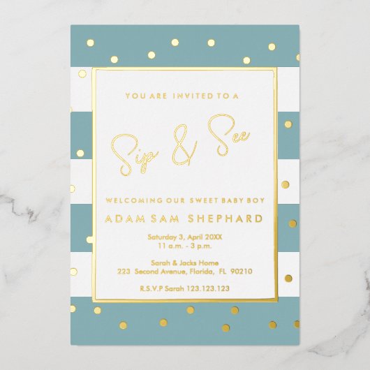 Baby Boy Drink- en Kijkfeest Uitnodiging - Elegant (Voorkant)