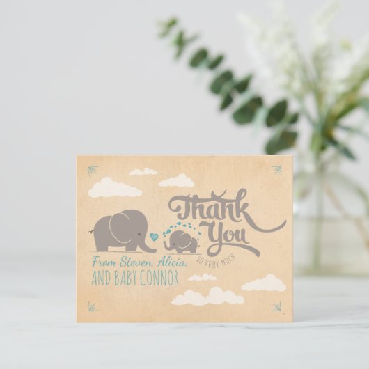 Baby Boy Elephant Baby shower Dank u wel kaarten (Staand voorkant)