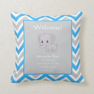 Baby Boy Elephant Chevron Birth Stats Keepomwille Kussen