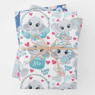 Baby Boy Elephant Cute Blue Baby Shower Baptism  Inpakpapier Vel