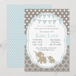 Baby Boy Elephant Douche Uitnodiging - Blauw