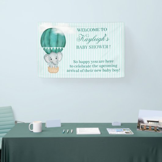 Baby Boy Elephant in Hot Air Ballon Baby shower Spandoek (Beurs)