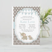 Baby Boy Elephant - Invitation Baby shower (Debout devant)