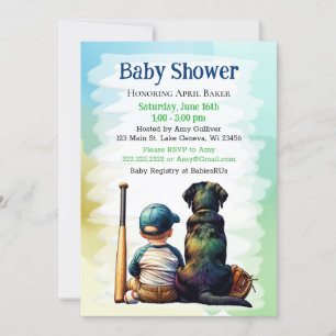 Baby Boy en Black Lab Baseball thema Baby shower Kaart