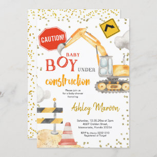 Baby Boy en construction Baby shower Invitation