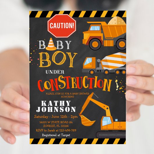 Baby Boy en construction Baby shower Invitation