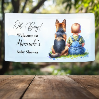 Baby Boy En Zijn Duitse Herder Puppy Baby shower Spandoek