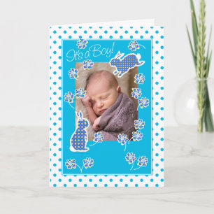 Baby Boy Faire-part lapin mignon lapin Carte photo