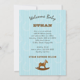 Baby Boy Family Douche Rocking Horse Invitation