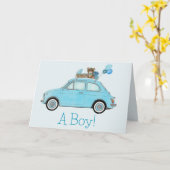 Baby Boy Fiat 500 Gefeliciteerd Kaart (Gele Bloem)