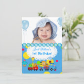Baby Boy First Birthday 1st Train Blue Kaart (Staand voorkant)