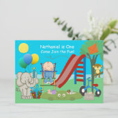 Baby Boy First Birthday Backyard speelplaats Kaart (Staand voorkant)