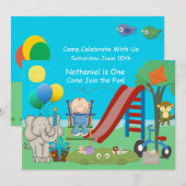 Baby Boy First Birthday Backyard speelplaats Kaart (Voorkant / Achterkant)