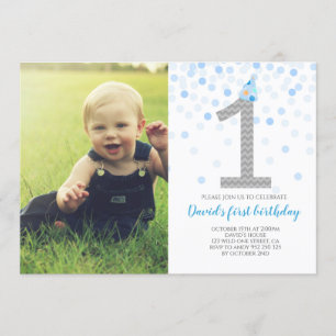 Baby Boy First Birthday Blue Confetti Foto Kaart