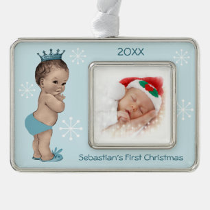 Baby Boy First Kerstblauw Prins Verzilverd Kader Ornament