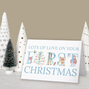 Baby Boy First Kerstcute Animals Persoonlijk Feestdagen Kaart