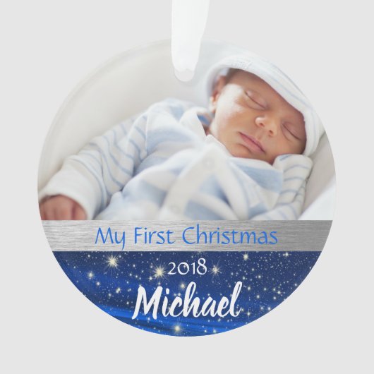 Baby Boy First Kerstfoto Ornament (voorkant)