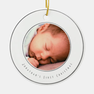 Baby Boy First Kerstfoto   Zilver Snowflake Keramisch Ornament