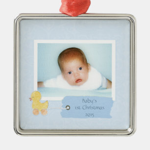Baby Boy First Kerstmis Aangepaste foto Metalen Ornament
