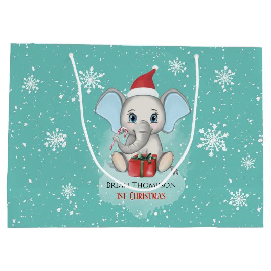 Baby Boy First Kerstmis Elephant Feestdagen Groot Cadeauzakje (Achterkant)