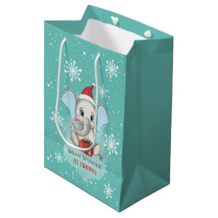 Baby Boy First Kerstmis Elephant Feestdagen Medium Cadeauzakje