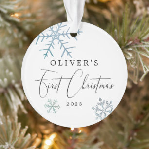 Baby Boy First Kerstmis Modern Script Photo Ornament