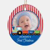 Baby Boy First Kersttrein Foto Keramisch Ornament (Links)