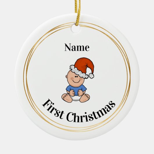Baby Boy First Kerstversiering Keramisch Ornament (Voorkant)
