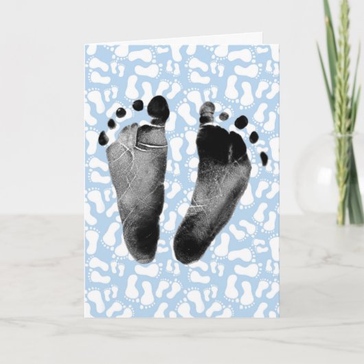 Baby Boy Footprint Gefeliciteerd Kaart (Voorkant)