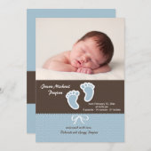 Baby Boy Footprints Faire-part de naissance photo (Devant / Derrière)