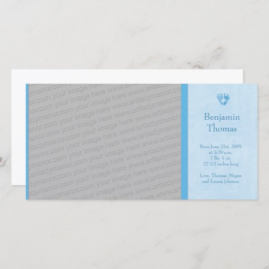 Baby Boy Footprints Faire-part de naissance photo (Devant / Derrière)