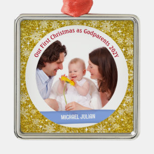 Baby Boy Foto 1e Kerstmis als peetouders Golden Metalen Ornament