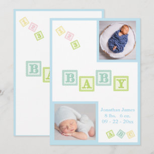 Baby Boy Foto ABC Blokken Blue Newborn Birth Aankondiging