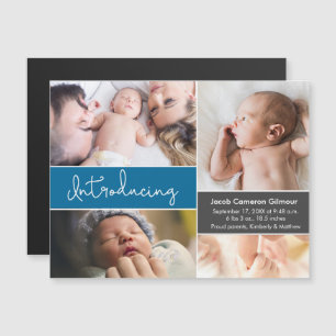 Baby Boy Foto Blauwe Geboorteaankondiging Magnetische Uitnodiging