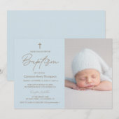 Baby Boy Foto Doop Elegant Modern Doopsel Kaart (Voorkant / Achterkant)