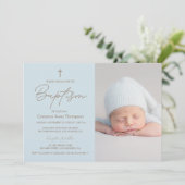 Baby Boy Foto Doop Elegant Modern Doopsel Kaart (Staand voorkant)