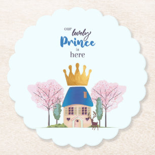 Baby Boy gekroond Blauw Goud Fairy Prince Castle Kartonnen Onderzetters