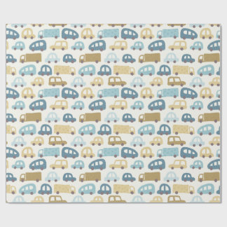 Baby Boy Gift Wrap Cars & Trucks | Blue & Beige Cadeaupapier