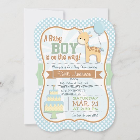 Baby Boy Giraffe, Pastel Baby shower Invitation (Devant)