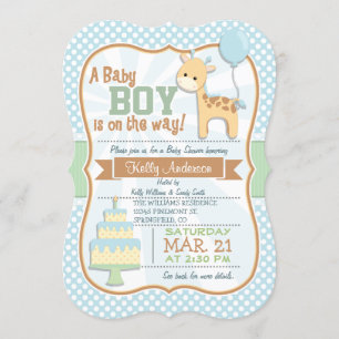Baby Boy Giraffe, Pastel Baby shower Uitnodigen Kaart