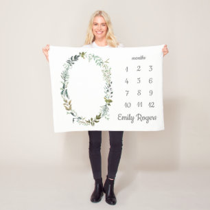 Baby Boy Girl Monthly Milestone Cute Greenery Fleece Deken