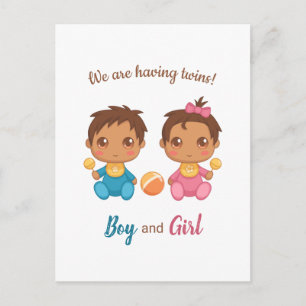 Baby Boy Girl Twins Announcement Briefkaart