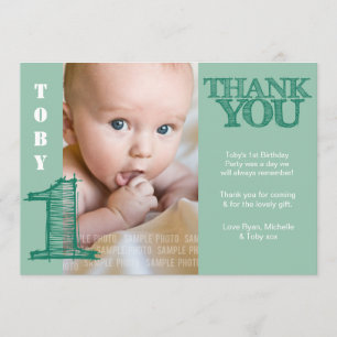 Baby Boy Green 1er anniversaire Merci Carte photo