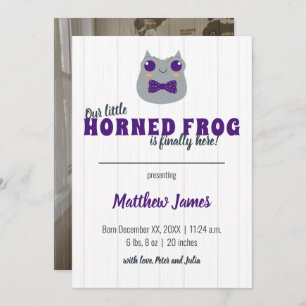 Baby Boy Horned Frog Paarse Vertical Baby Aankondiging
