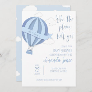 Baby Boy Hot Air Balloon Shower Invitation